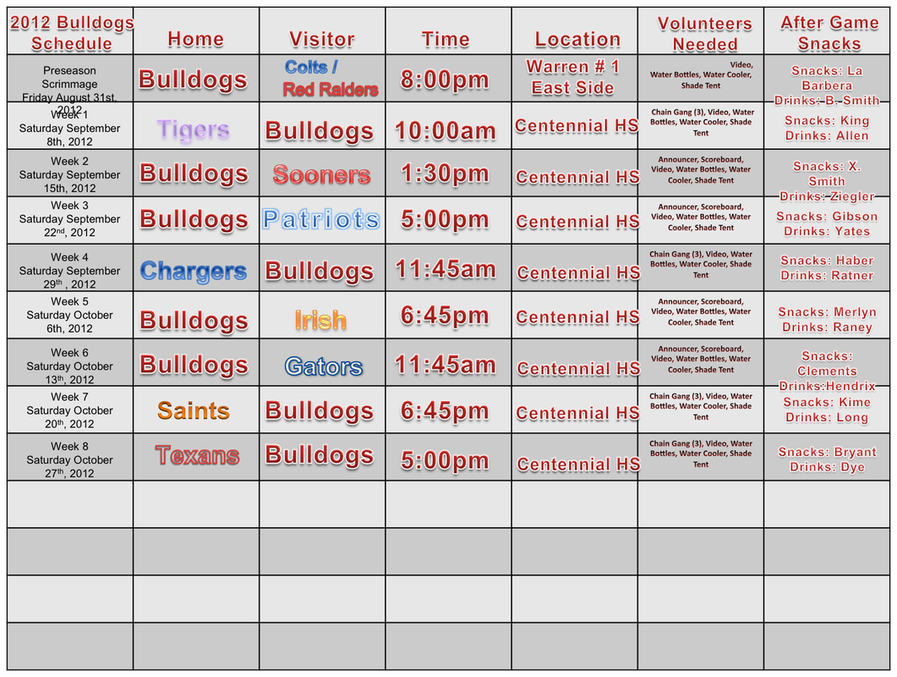 2012 Schedule - Welcome To The Home of the Frisco Bulldogs